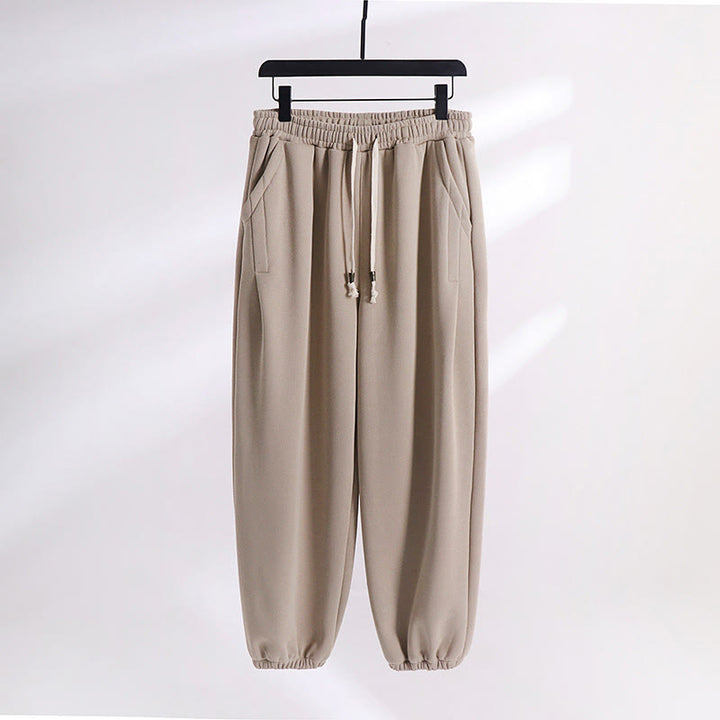 Buddha Stones Fall Winter Solid Drawstring Regular Fleece-Lined Elastic Waist Men's Cotton Harem Pants With Pockets - Beige(Regular Version) - US/UK/AU54，EU64 (9XL) - image 9