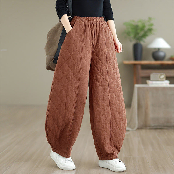 Buddha Stones Winter Diamond Pattern Cotton Women's Pants With Pockets - image 1