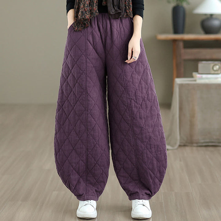 Buddha Stones Winter Diamond Pattern Cotton Women's Pants With Pockets - image 19
