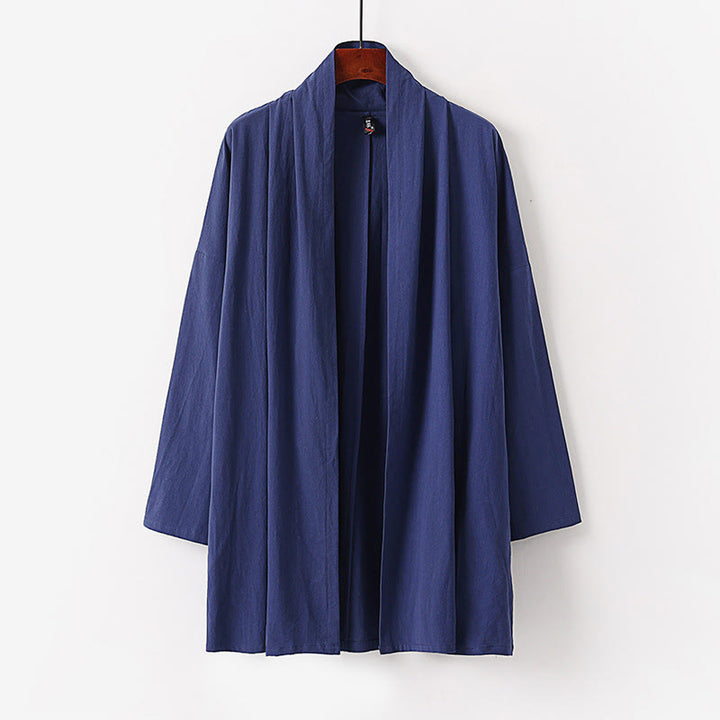 Buddha Stones Spring Fall Solid Color Long Sleeve Mid-length Open Front Men's Kimono - SteelBlue - US/UK/AU54，EU64 (9XL) - image 8
