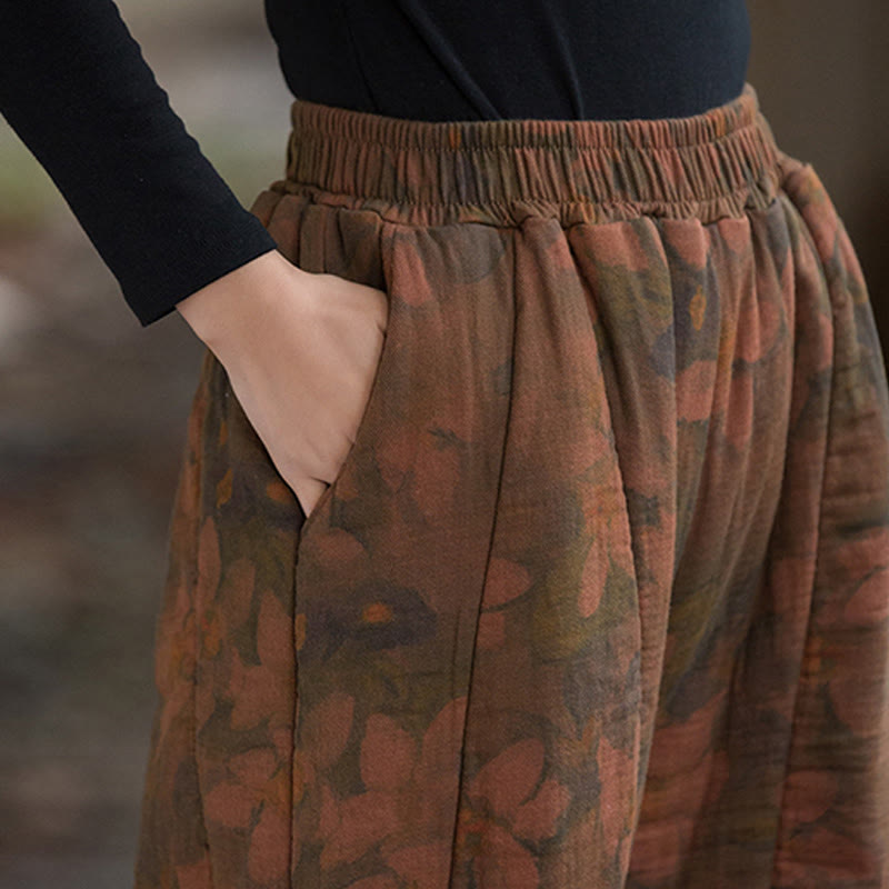 Buddha Stones Flower Pattern Cotton Thick Women's Pants With Pockets - image 6