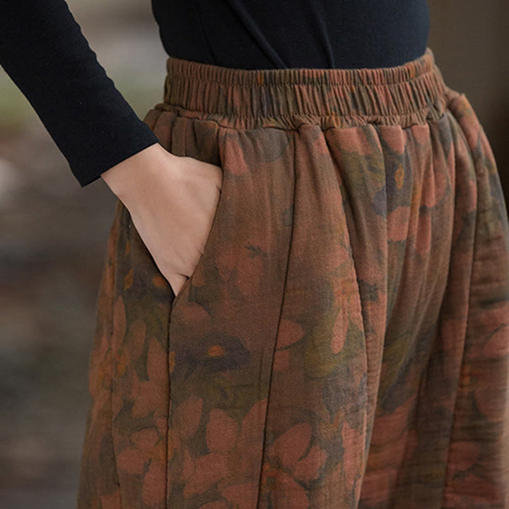 Buddha Stones Flower Pattern Cotton Thick Women's Pants With Pockets - image 6