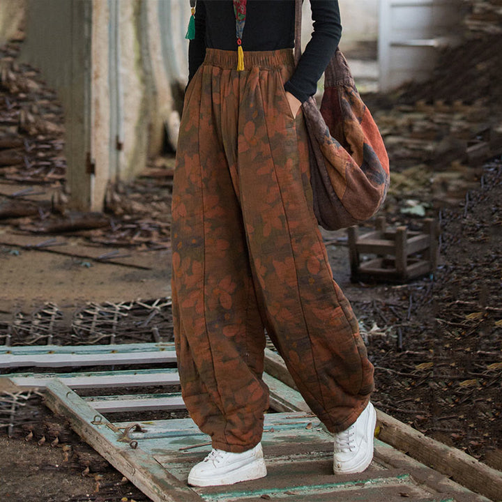 Buddha Stones Flower Pattern Cotton Thick Women's Pants With Pockets - image 8