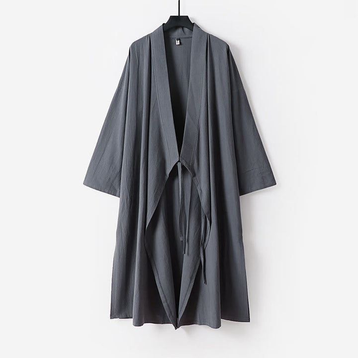 Buddha Stones 2Pcs Wudang Fall Solid Long Sleeve Men's Taoist Long Robe Sleeveless Vest Lace-up Kimono Ceremony Suit - image 3