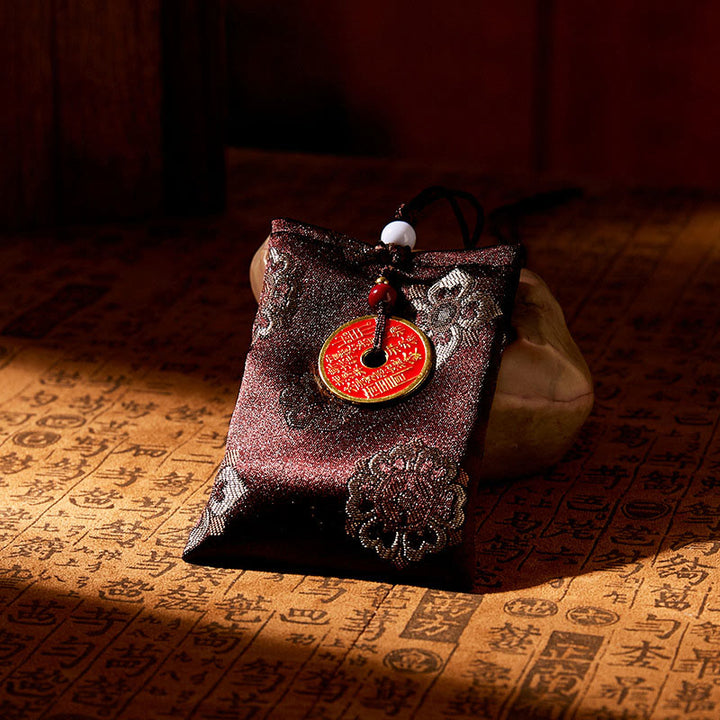 Buddha Stones Mountain Ghosts Spend Money Jacquard Embroidery Sachet Blessing Hanging Decoration - BROWN - image 3