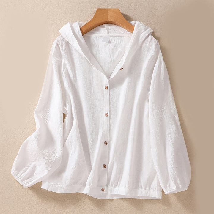 Buddha Stones Fall Jacquard Buttons Down Design Cotton Long Sleeve Women's Hoodie - White - US8-10，UK/AU12-14，EU40-42 (2XL) - image 18