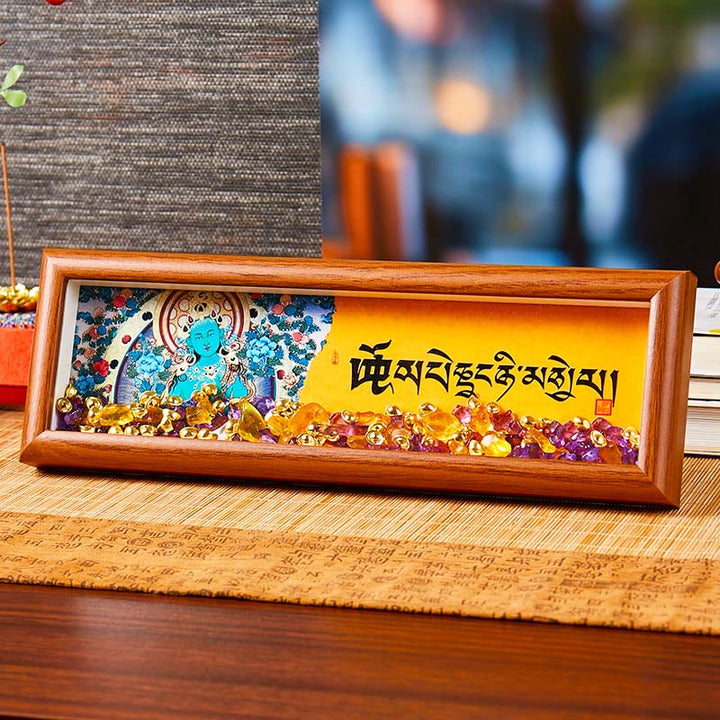 Buddha Stones Om Mani Padme Hum Buddha Golden Ingot Thangka Photo Frame Ornament Home Decor - Style 2 - Medium Density Fiberboard(9*30*4cm) - image 7