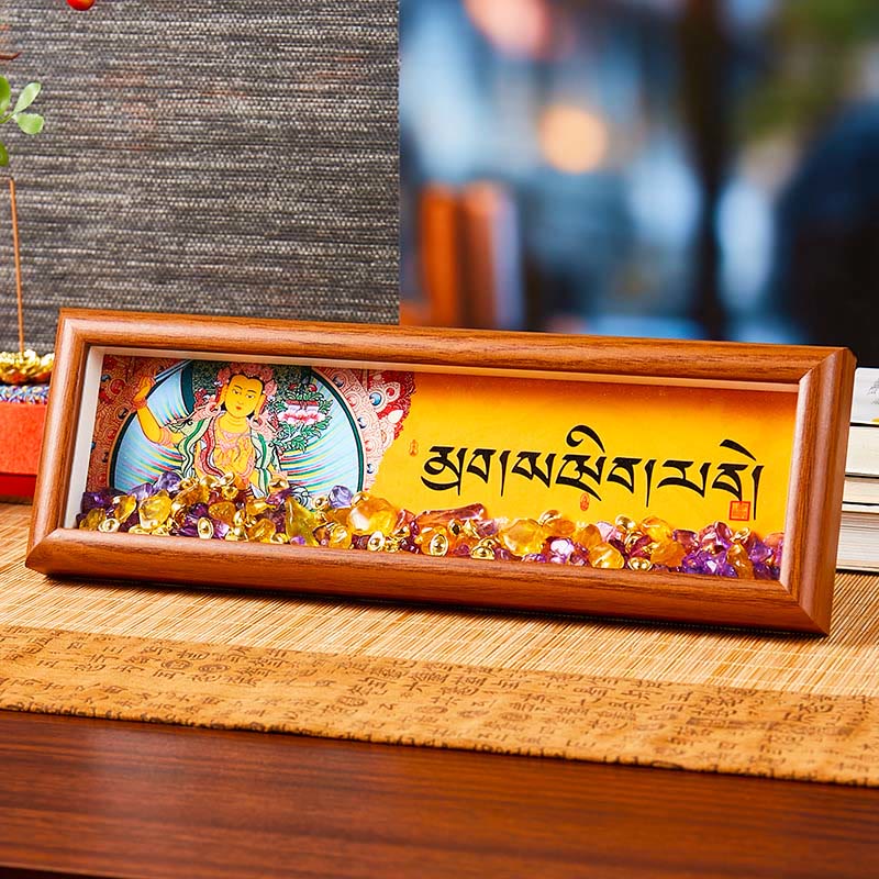 Buddha Stones Om Mani Padme Hum Buddha Golden Ingot Thangka Photo Frame Ornament Home Decor - Style4 - Medium Density Fiberboard(9*30*4cm) - image 9