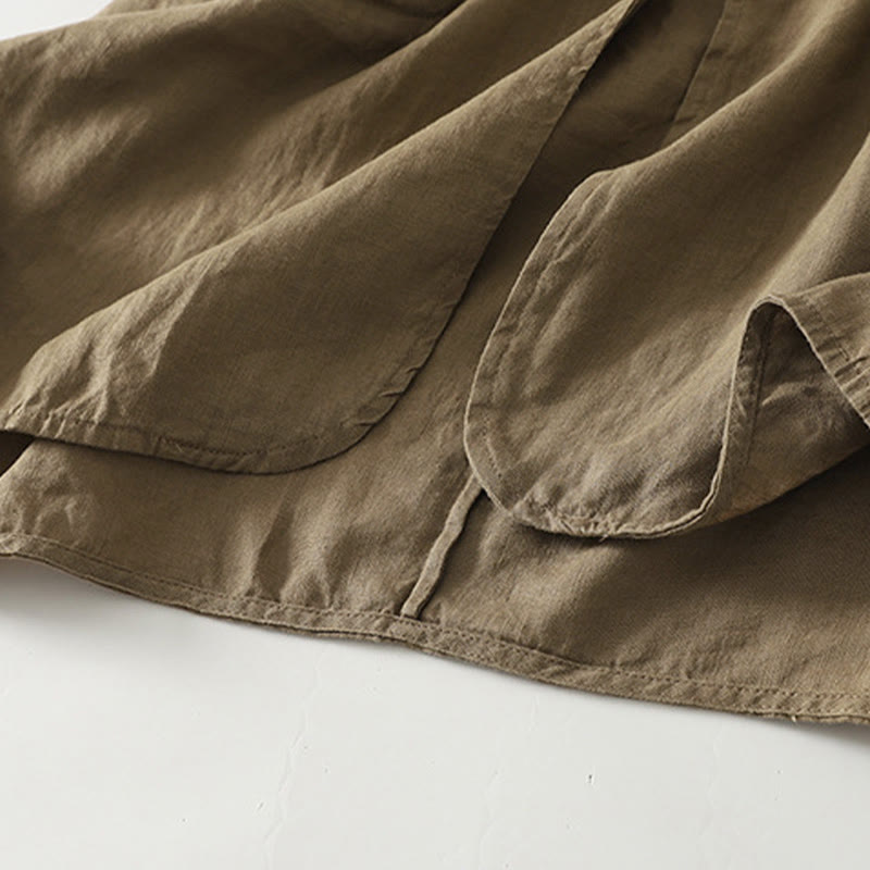 Buddha Stones Fall Solid Color Frog-Button Stand Collar Three Quarter Sleeve Mid-length Women's Cotton Shirt - image 5