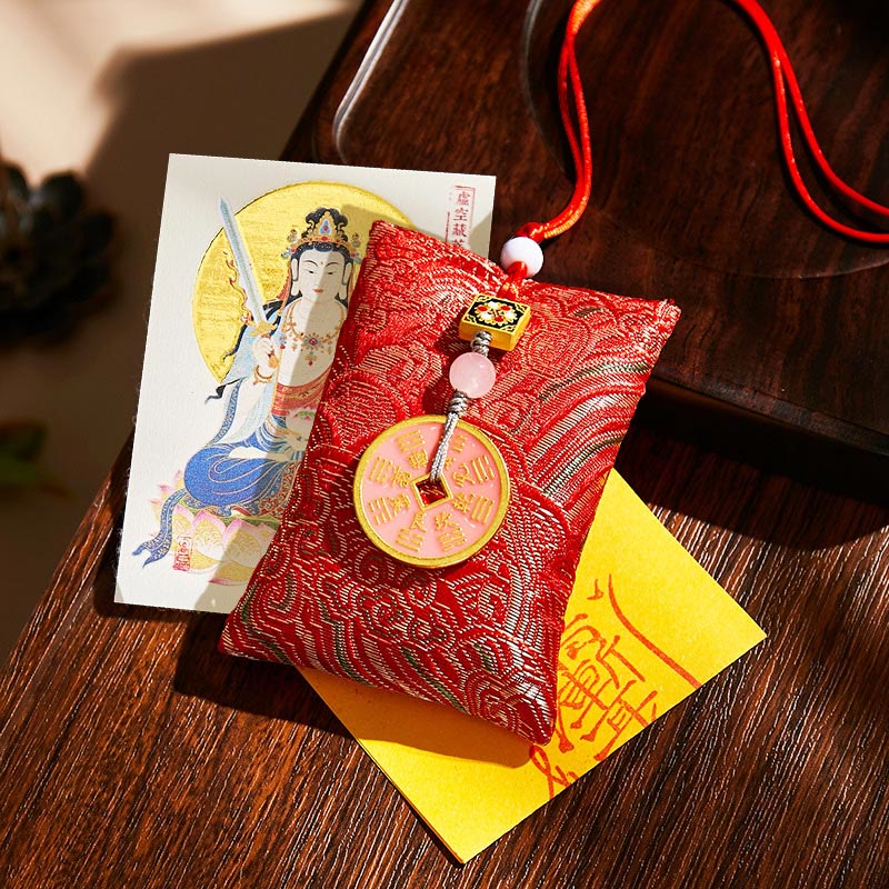 Buddha Stones Chinese Zodiac Natal Buddha Copper Coins Sachet Blessing Hanging Decoration - Red Fabric - Ox/Tiger-Void Bodhisattva - image 26