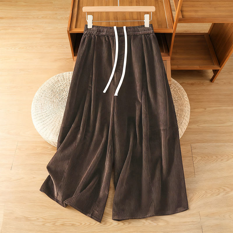 Buddha Stones Plain Elastic Waist Women's Cropped 7-8 Length Wide Leg Corduroy Pants - SaddleBrown - US4，UK/AU8，EU36 (F) - image 11
