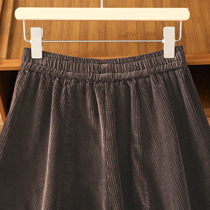 Buddha Stones Plain Elastic Waist Women's Cropped 7-8 Length Wide Leg Corduroy Pants - image 14