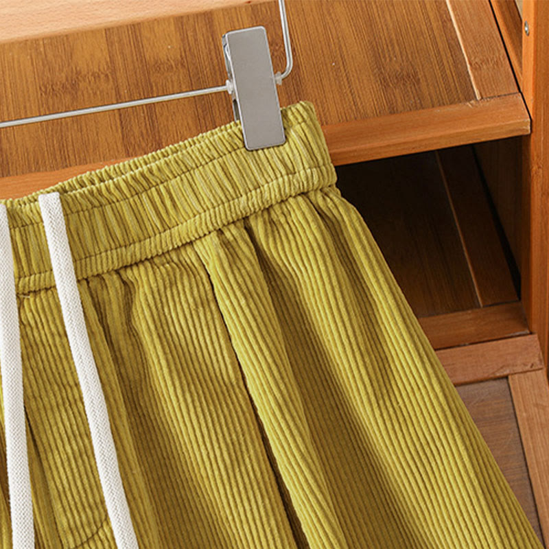 Buddha Stones Plain Elastic Waist Women's Cropped 7-8 Length Wide Leg Corduroy Pants - image 7