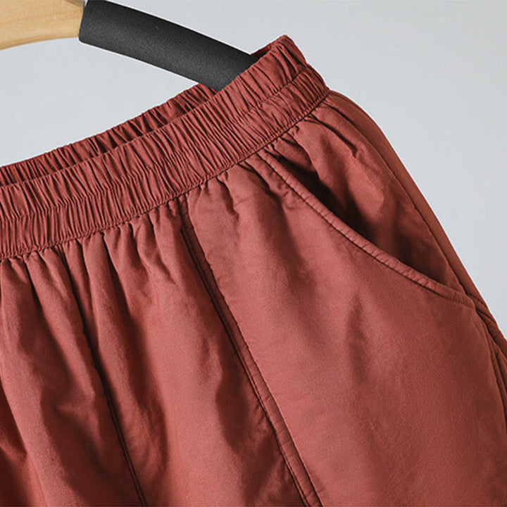 Buddha Stones Winter Elastic Waist Cotton Thermal Women's Cropped 7-8 Length Harem Pants With Pockets - image 13