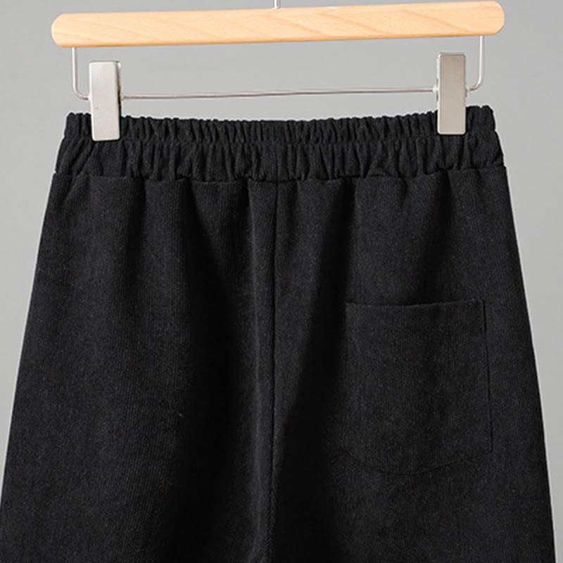 Buddha Stones Plain Elastic Waist Patchwork Plaid Women's Ankle-Length Wide Leg Corduroy Pants - image 12