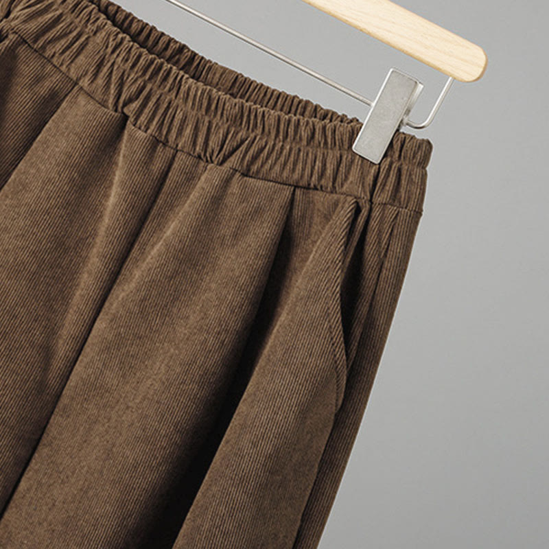 Buddha Stones Plain Elastic Waist Patchwork Plaid Women's Ankle-Length Wide Leg Corduroy Pants - image 5