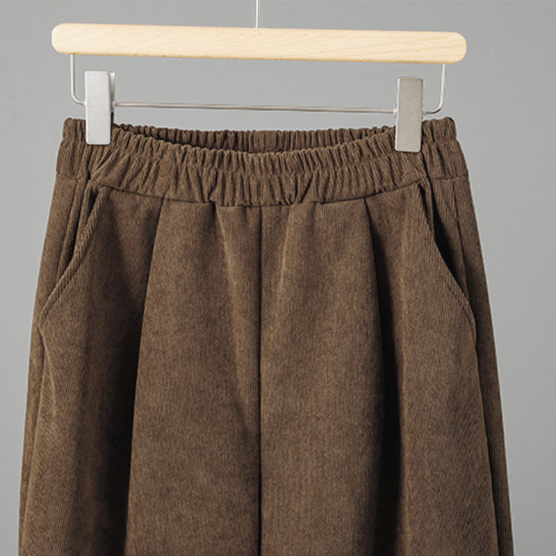 Buddha Stones Plain Elastic Waist Patchwork Plaid Women's Ankle-Length Wide Leg Corduroy Pants - image 4