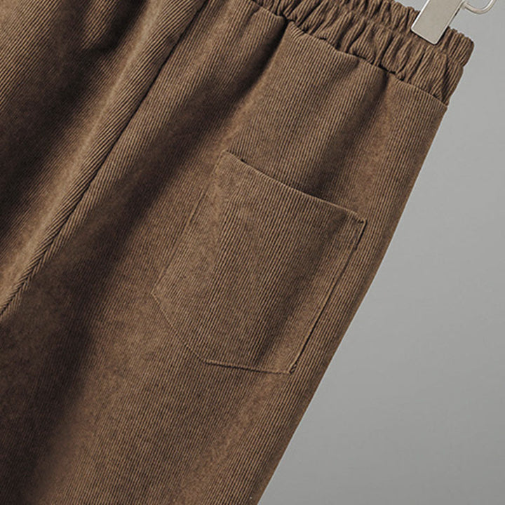 Buddha Stones Plain Elastic Waist Patchwork Plaid Women's Ankle-Length Wide Leg Corduroy Pants - image 6