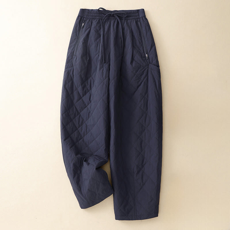 Buddha Stones Winter Lines Elastic Waist Drawstring Cotton Thermal Women's Pants With Zipper Pockets - SteelBlue - US8-10，UK/AU12-14，EU40-42 (2XL) - image 0