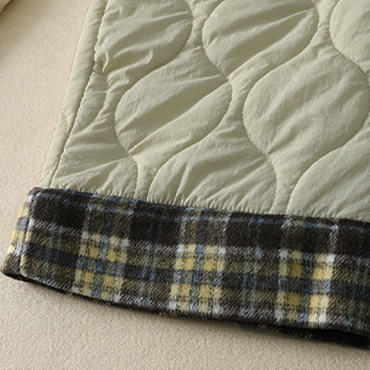 Buddha Stones Winter Curved Lines Elastic Waist Drawstring Patchwork Plaid Cotton Thermal Women's Pants With Pockets - image 12