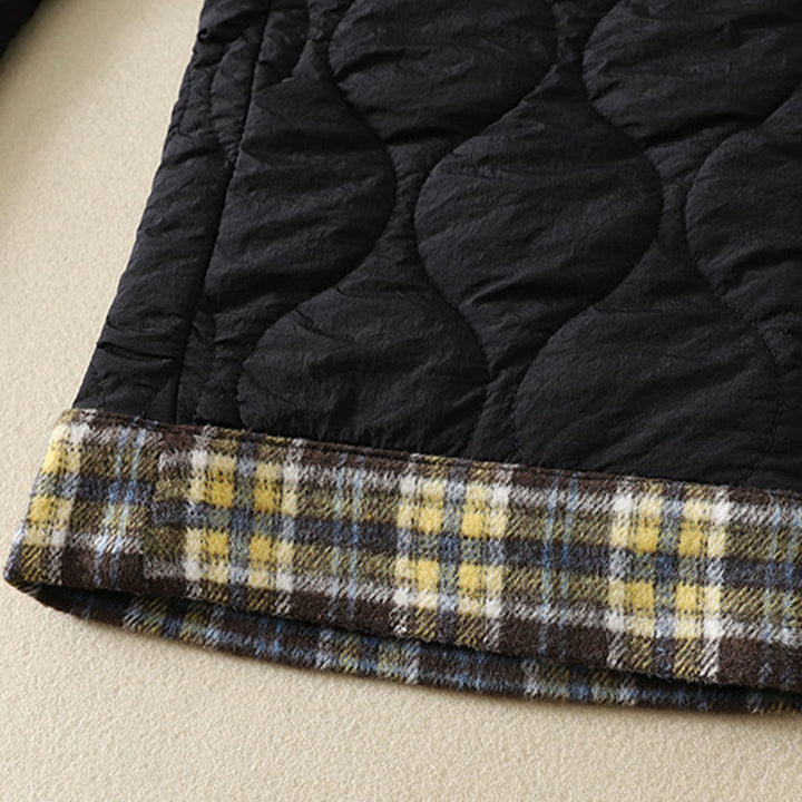 Buddha Stones Winter Curved Lines Elastic Waist Drawstring Patchwork Plaid Cotton Thermal Women's Pants With Pockets - image 3