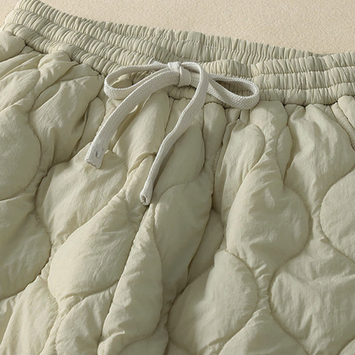 Buddha Stones Winter Curved Lines Elastic Waist Drawstring Patchwork Plaid Cotton Thermal Women's Pants With Pockets - image 7