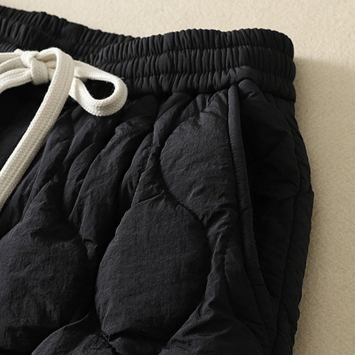 Buddha Stones Winter Curved Lines Elastic Waist Drawstring Patchwork Plaid Cotton Thermal Women's Pants With Pockets - image 2