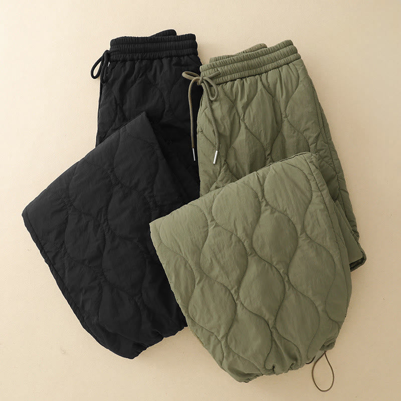 Buddha Stones Winter Curved Lines Elastic Waist Drawstring Cotton Thermal Women's Pants With Pockets - image 17