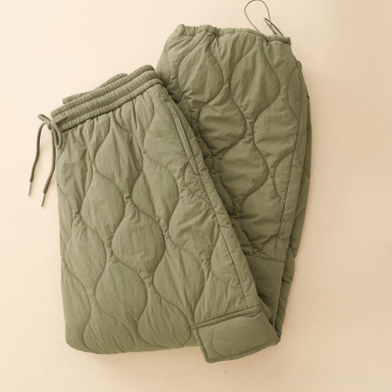 Buddha Stones Winter Curved Lines Elastic Waist Drawstring Cotton Thermal Women's Pants With Pockets - image 2