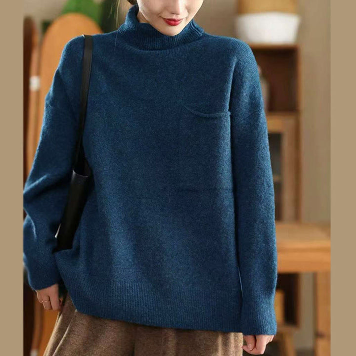 Buddha Stones Winter Solid Color Mock Neck Long Sleeve Women's Knitted Cotton Sweater - SteelBlue - US4，UK/AU8，EU36 (F) - image 0