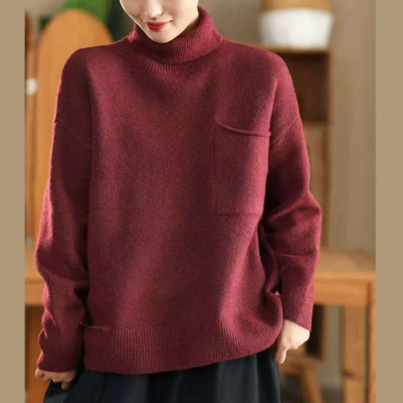 Buddha Stones Winter Solid Color Mock Neck Long Sleeve Women's Knitted Cotton Sweater - FireBrick - US4，UK/AU8，EU36 (F) - image 9