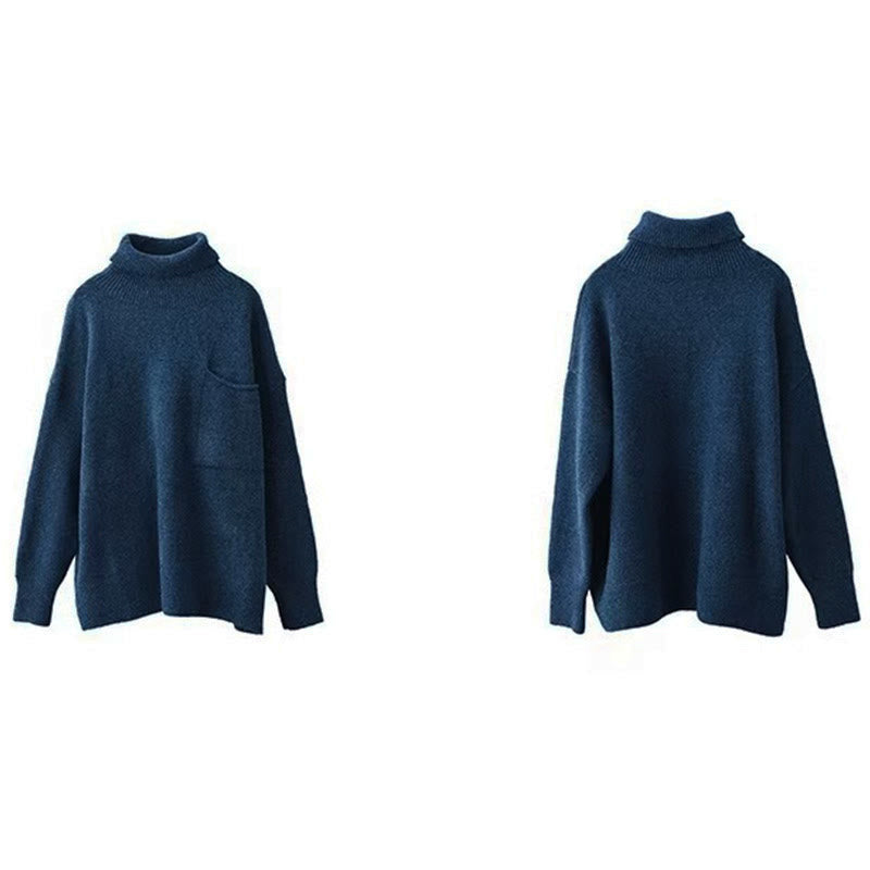 Buddha Stones Winter Solid Color Mock Neck Long Sleeve Women's Knitted Cotton Sweater - image 3