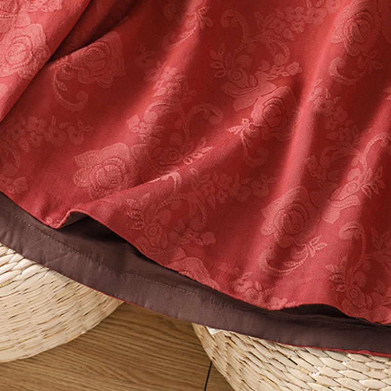 Buddha Stones Fall Jacquard Floral Print Frog-Button Stand Collar Long Sleeve Women's Cotton Shirt - image 5