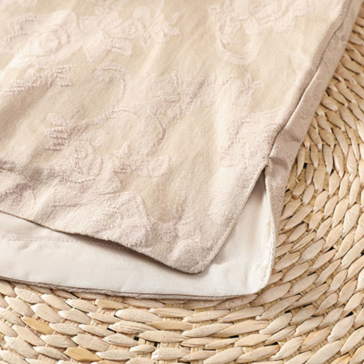 Buddha Stones Fall Jacquard Floral Print Frog-Button Stand Collar Long Sleeve Women's Cotton Shirt - image 24