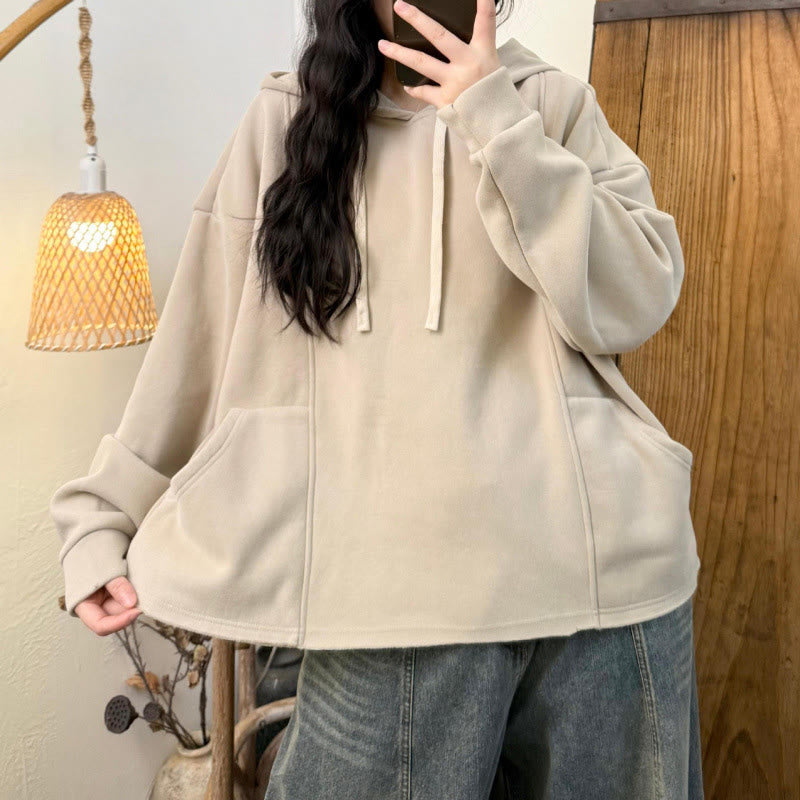 Buddha Stones Winter Solid Color Fleece-lined Cotton Long Sleeve Women's Hoodie With Pockets - image 16