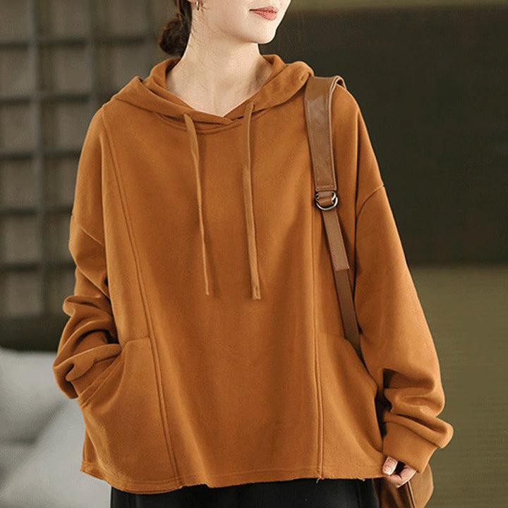 Buddha Stones Winter Solid Color Fleece-lined Cotton Long Sleeve Women's Hoodie With Pockets - Orange - US4-8/10，UK/AU8-12/14，EU36-40/42 (F) - image 0