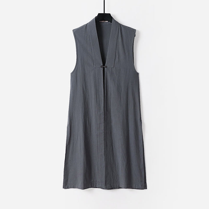 Buddha Stones 2Pcs Wudang Tai Chi Ceremony Solid Long Sleeve Men's Taoist Long Robe Kimono Sleeveless Vest Suit - image 11