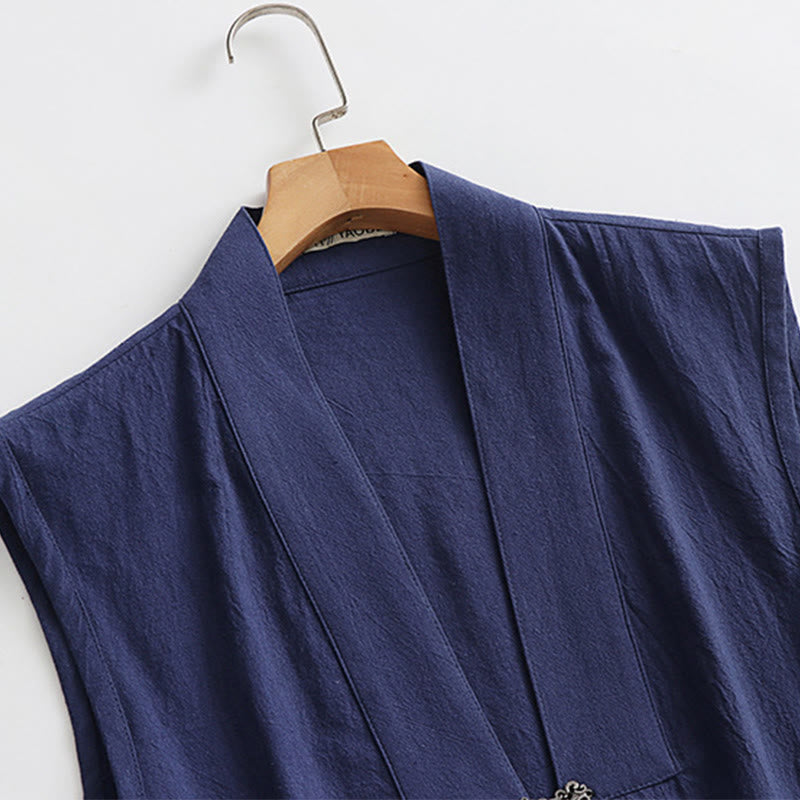 Buddha Stones 2Pcs Wudang Tai Chi Ceremony Solid Long Sleeve Men's Taoist Long Robe Kimono Sleeveless Vest Suit - image 6