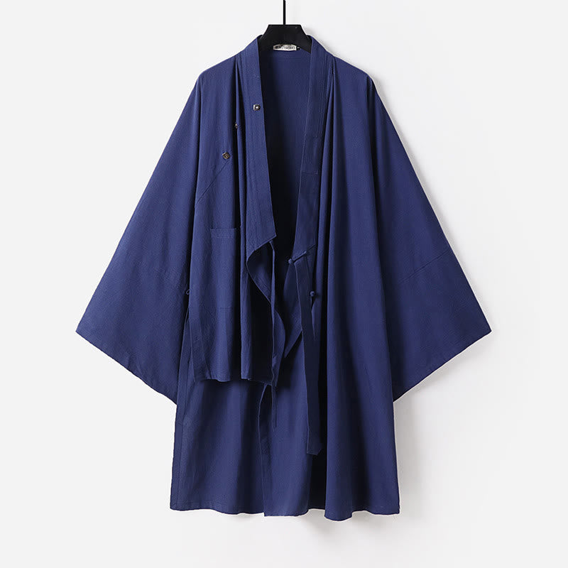 Buddha Stones Wudang Traditional Tai Chi Ceremony Three Quarter Sleeve Men's Taoist Long Robe - SteelBlue - US/UK/AU54，EU64 (9XL) - image 0