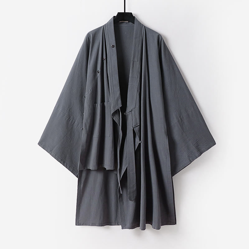 Buddha Stones Wudang Traditional Tai Chi Ceremony Three Quarter Sleeve Men's Taoist Long Robe - Gray - US/UK/AU54，EU64 (9XL) - image 3