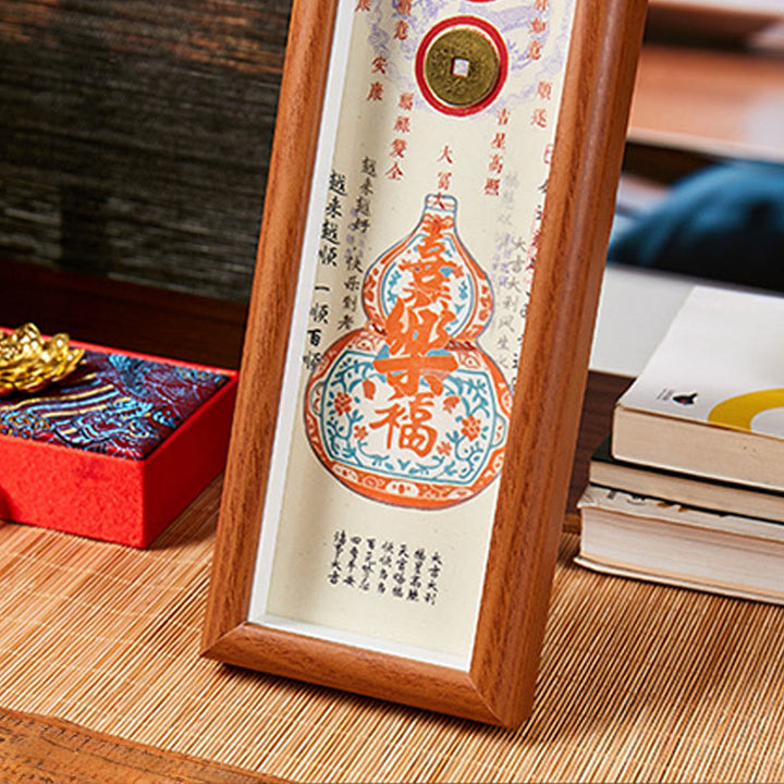 Buddha Stones Fu Character Gourd Copper Coins Photo Frame Ornament Home Decor - image 2