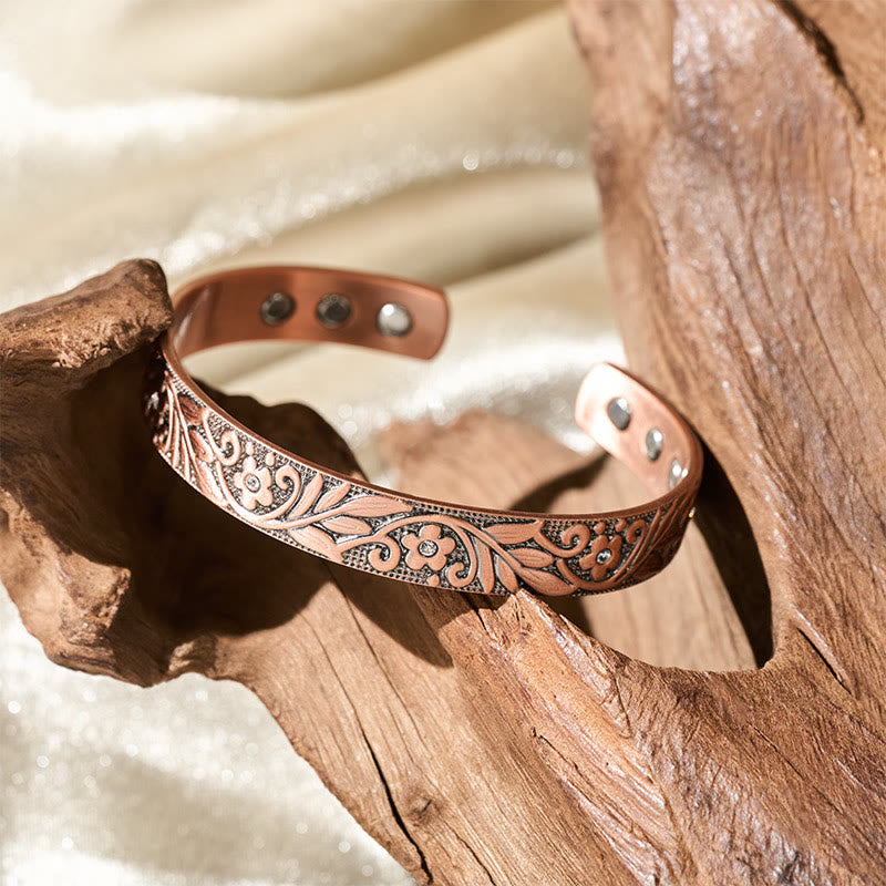 Buddha Stones Copper Flower Hand Polishing Adjustable Cuff Balance Bracelet Bangle - image 3
