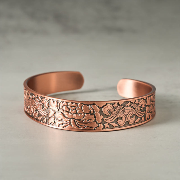 Buddha Stones Copper Flower Open Balance Luck Adjustable Cuff Bracelet Bangle - Copper(Wrist Circumference: 15-17cm) - image 0