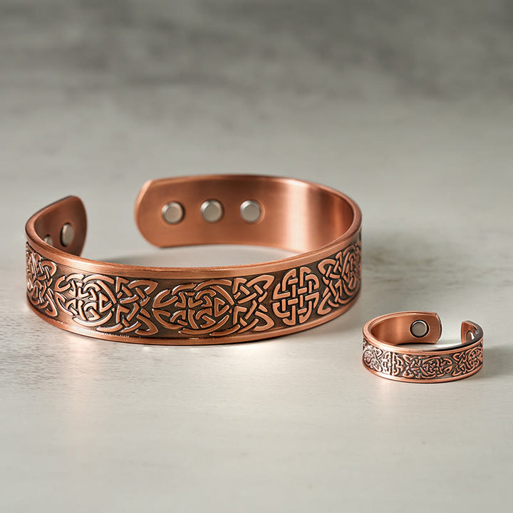 Buddha Stones Copper Abstract Line Pattern Open Luck Cuff Bracelet Bangle Ring - image 0