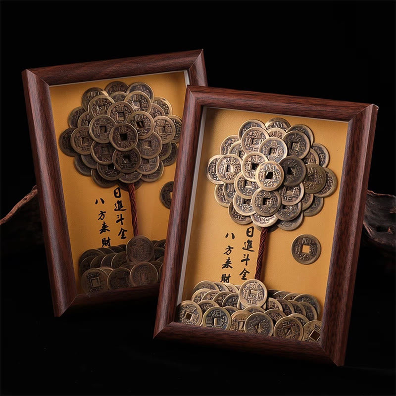 Buddha Stones Five-Emperor Coins Tree Attract Fortune Protection Photo Frame Ornament Home Decor - image 3
