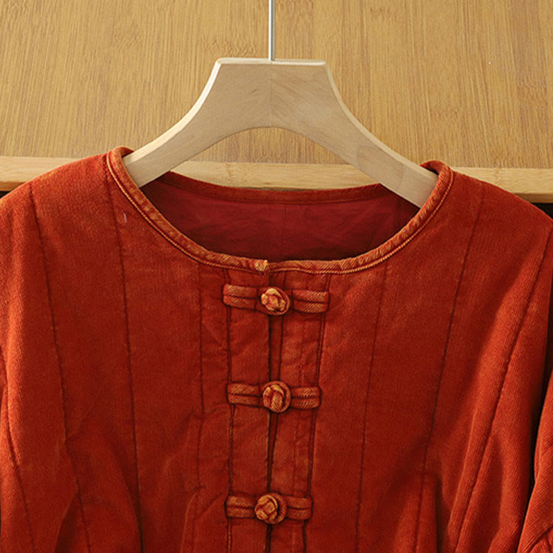 Buddha Stones Winter Frog-button Polyester Long Sleeve Corduroy Women's Jacket  - image 2