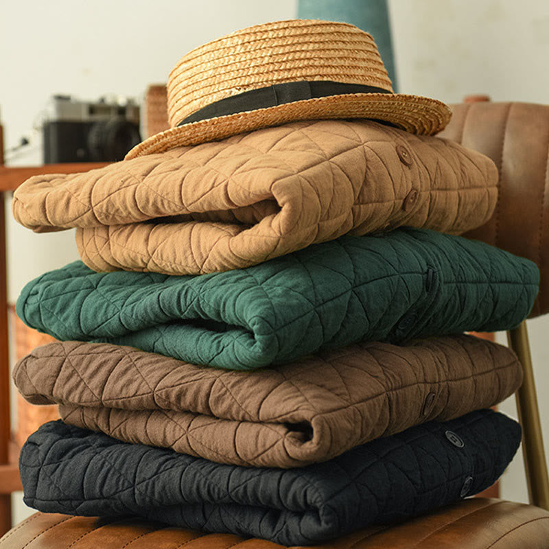 Buddha Stones Winter Cotton Long Sleeve Diamond Pattern Women's Thermal Jacket With Pockets - image 17