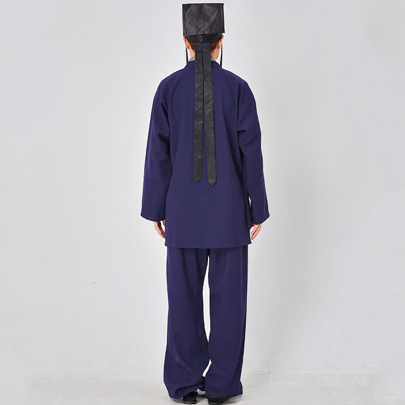 Buddha Stones 2Pcs Wudang Fall Solid Frog-Button Long Sleeve Linen Unisex Taoist Robe Kimono Pants Qigong Ceremony Suit - image 7
