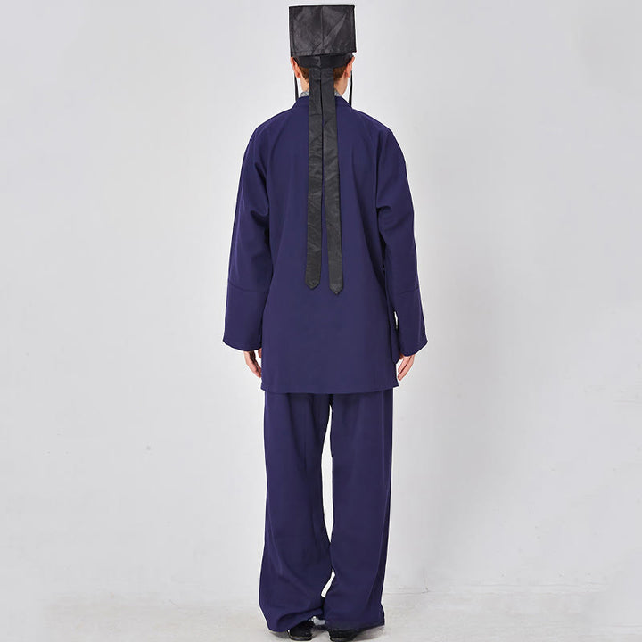 Buddha Stones 2Pcs Wudang Fall Solid Frog-Button Long Sleeve Linen Unisex Taoist Robe Kimono Pants Qigong Ceremony Suit - image 7