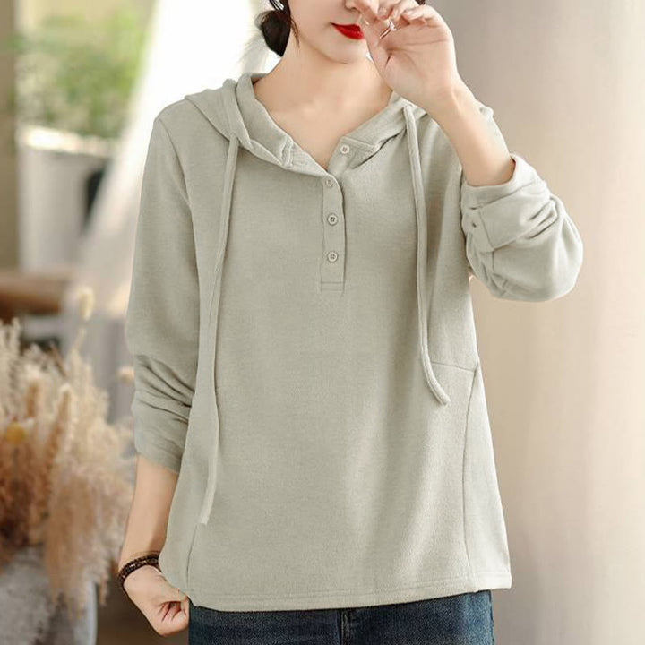 Buddha Stones Winter Solid Color Cotton Long Sleeve Women's Hoodie Has Hood - image 5